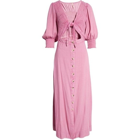 NWT Free People String of Hearts Cutout Maxi Dress Pink Crocus Size Medium NEW - Picture 2 of 16